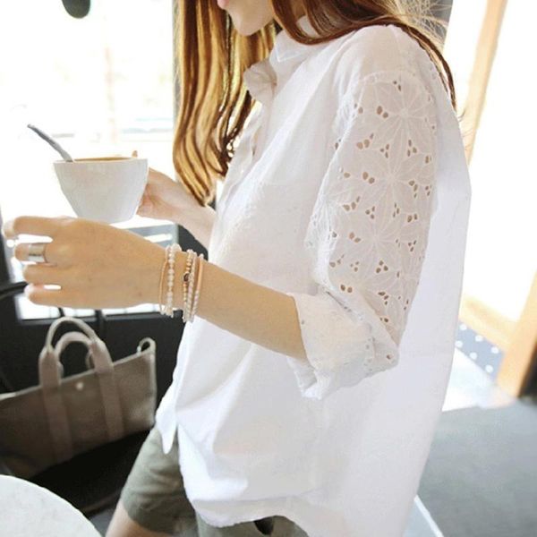 

women's blouses & shirts 2021 spring summer long sleeve lace solid color shirt business lapel pure blous #srn, White