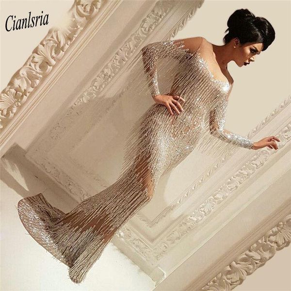 

party dresses luxurious arabic beading tassel mermaid evening dress o-neck long sleeve islamic saudi dubai formal, White;black