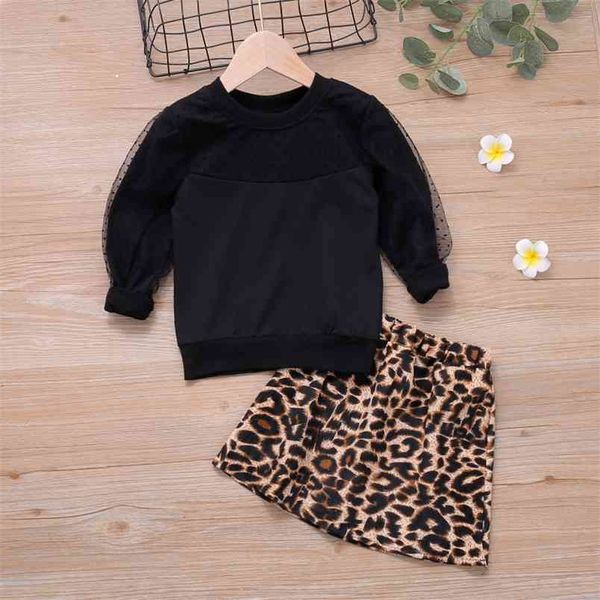 

spring autumn clothes for girls leopard +skirt 2pcs kid clothing baby girl children suit 210528, White