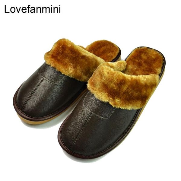 

slippers genuine cow leather couple indoor non-slip men women home fashion casual shoes pvc soft soles winter 606, Black