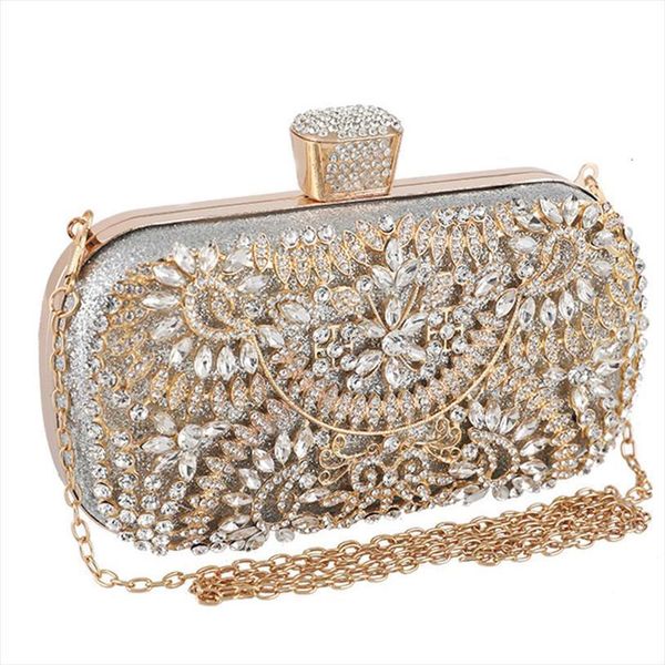 

fashion women flower crystal clutch evening bags durable elegant handbag for wedding party rhinestone bag 20x5x13cm