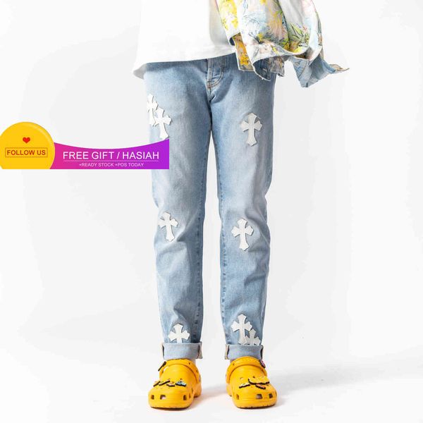 

Wash Street Make High Old Crosin Ch Cross Skin Trend Slim Hip Hop Jeans, Blue