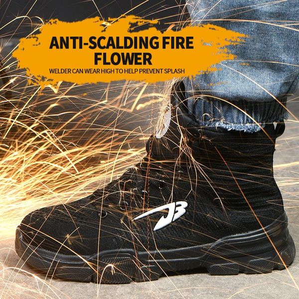 

boots welder protect work safety shoes for construction steel cap anti smashing toe anti-puncture fashion sports footwear, Black