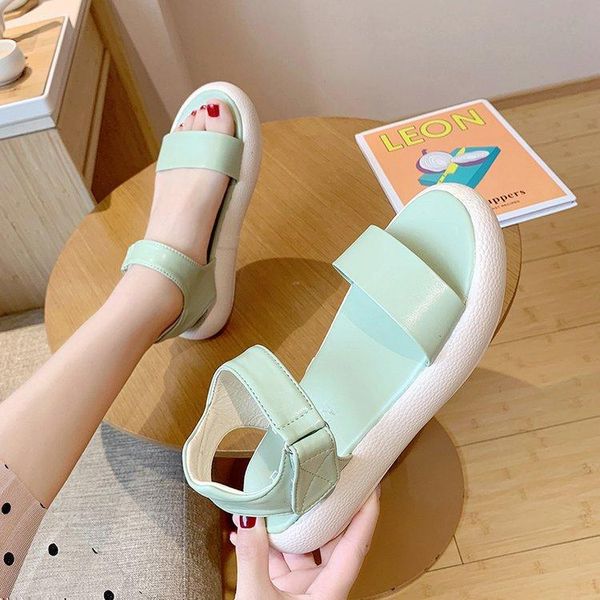 

sandals leather women low-heeled shoes with strap slides pu fabric fretwork rubber patent hoof low woman leat, Black
