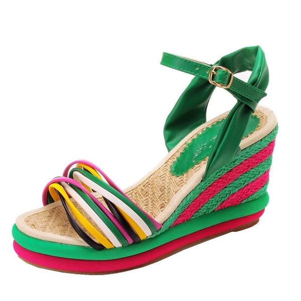 

sandals 9cm bohemian wedge waterproof platform fish mouth high heel straw mat woven shoes heels, Black