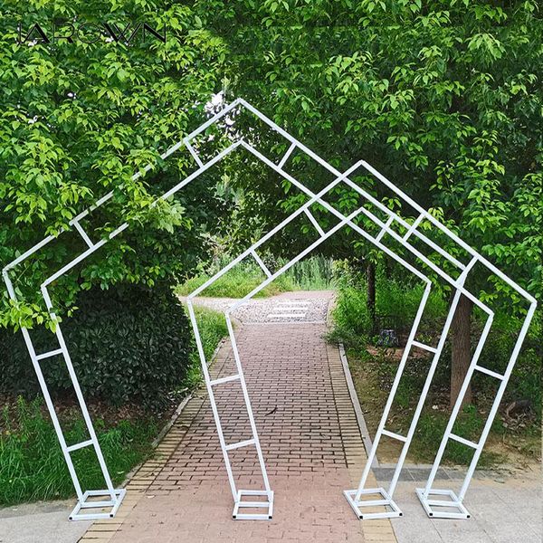 

wedding double rod arch stand geometry wrought iron pentagon flower door party background scene arrangement decor decorative flowers & wreat