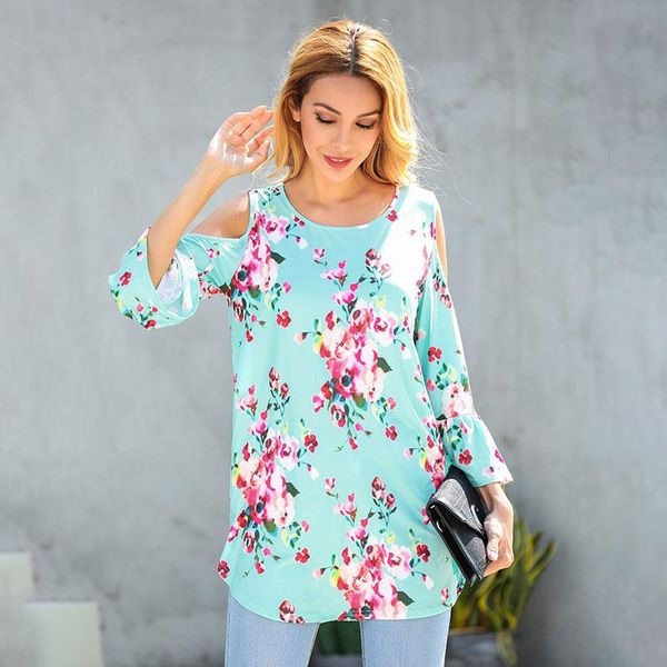

women's t-shirt fashion women summer print leopard camouflage floral o neck three quarter sleeve hollow out casual tshirt top, White
