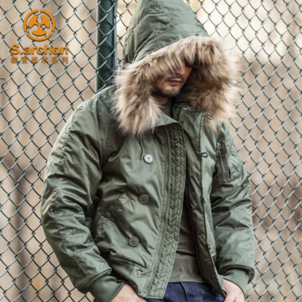 

2021winter n2b puffer et men canada coat military fur hood warm trench camouflage tactical bomber army korean parka, Black;brown