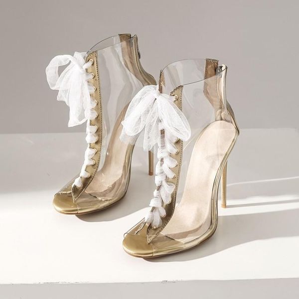 

boots 2021 transparent lace-up stiletto heel women's, Black
