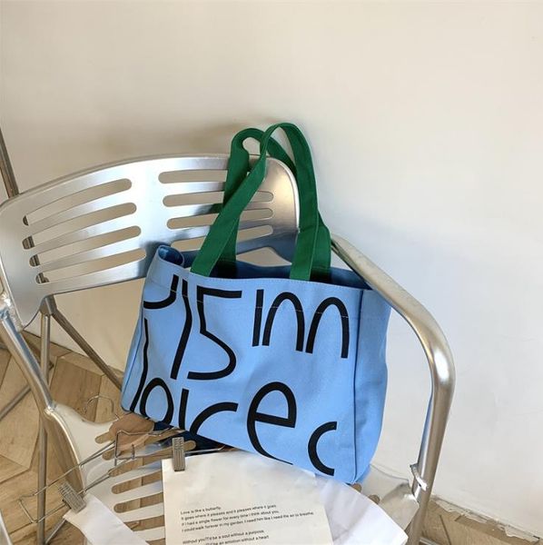 

shoulder bags autumn/winter large-capacity female blue alphabet canvas shopping student casual bag