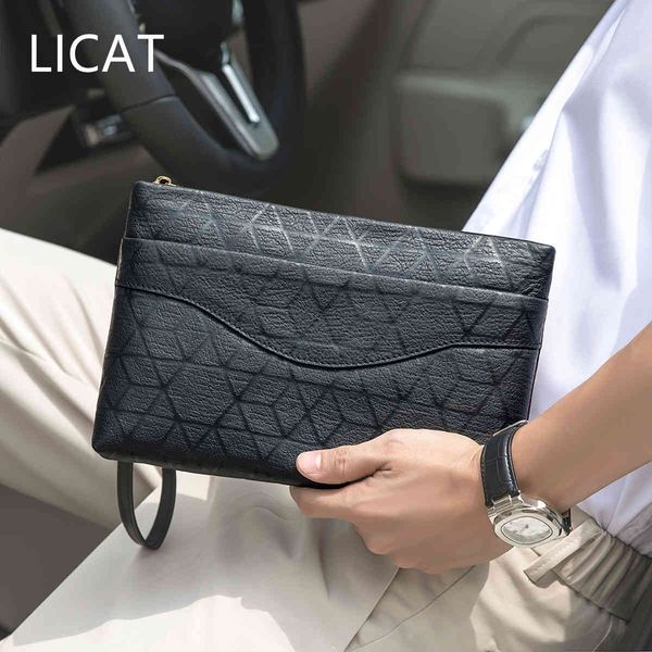 

wallet trendy and fashionable lingge men's bag hand clip leather envelope large capacity zipper, Red;black
