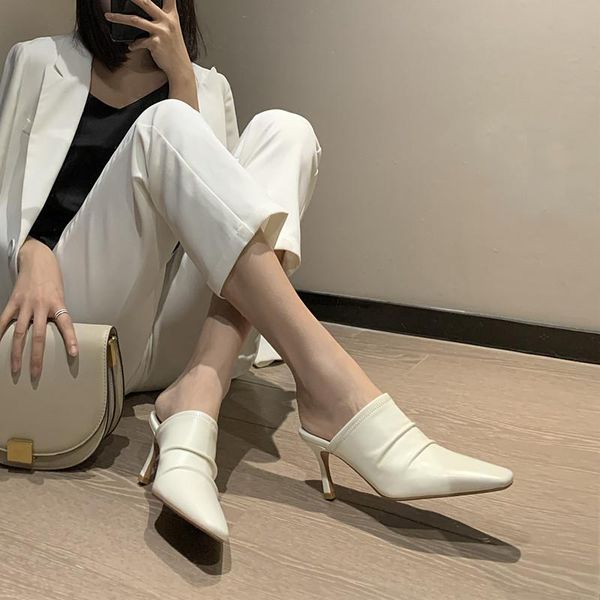 

slippers 2021 summer fashion french romantic folded baotou high-heeled, Black