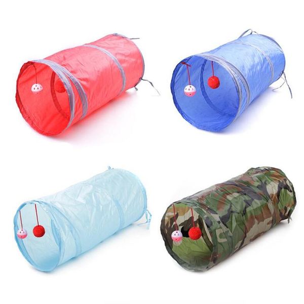 

cat toys 7 colors foldable pet toy tunnel ring paper two-way with hanging two balls for kitten playing drill bucket