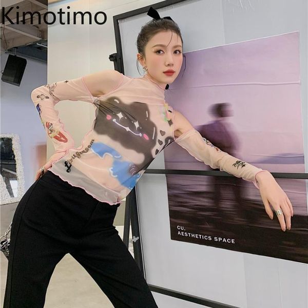 

kimotimo print mesh crop women summer o neck half sleeve transparent strapless slim basic short blouse two wear t-shirt women's, White