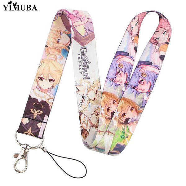 Jogo quente Anime Genshin Impact Landds Chaveiro Cat ID Ginásio Ginásio Telefone Móvel Pescoço Correias Pendurar Corda Lariat Ribbon Lanyard Adolescentes Presente Y0728