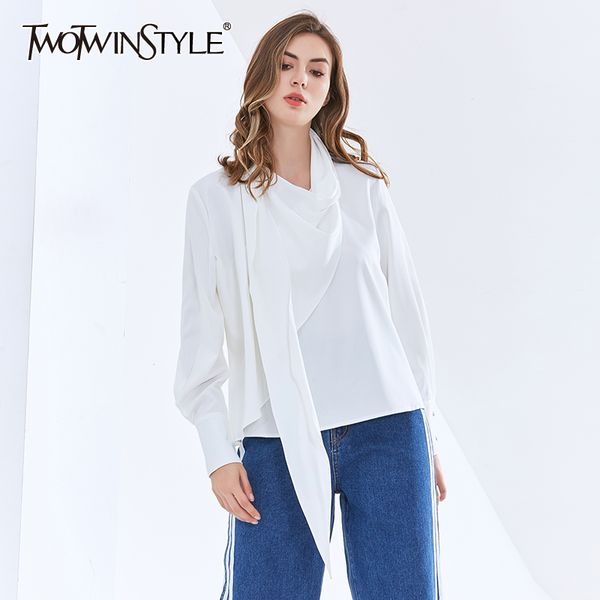 

black minimalist shirt for women stand collar long sleeve ruched solid blouse female fashion clothing fall 210423, White