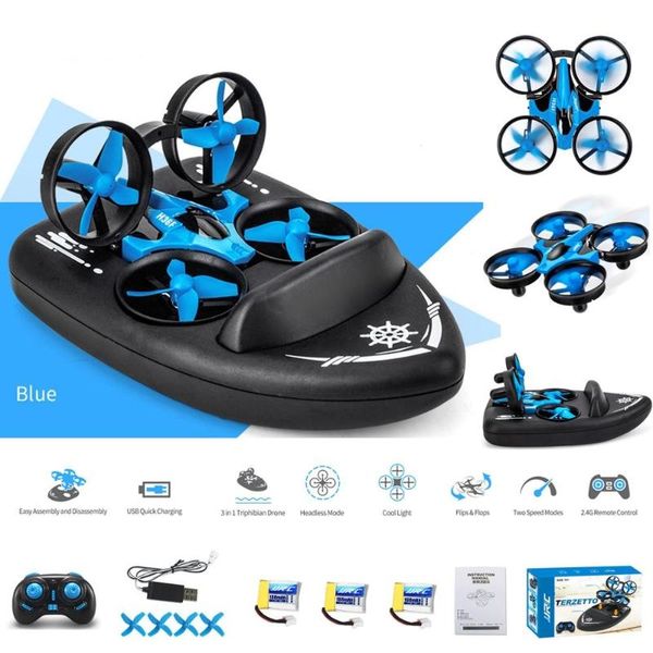

mini drone boat car 3 in 1 rc quadcopter hovercraft boats drones with led light 360Â° flips and rolls toys