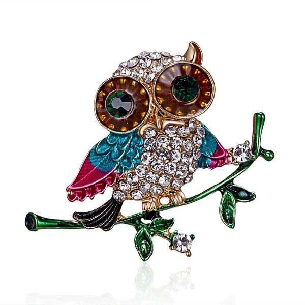 

personality trendy owl animal shape crystal enamel brooch imitation rhinestone blue brooch badge accessories gift for women mendio chan cont, Gray
