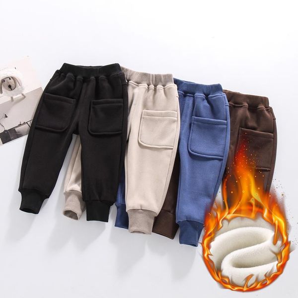 

trousers plus velvet cargo pants for boys girls pure color cool pocket sport running 2 4 5 6 7 8 years, Blue