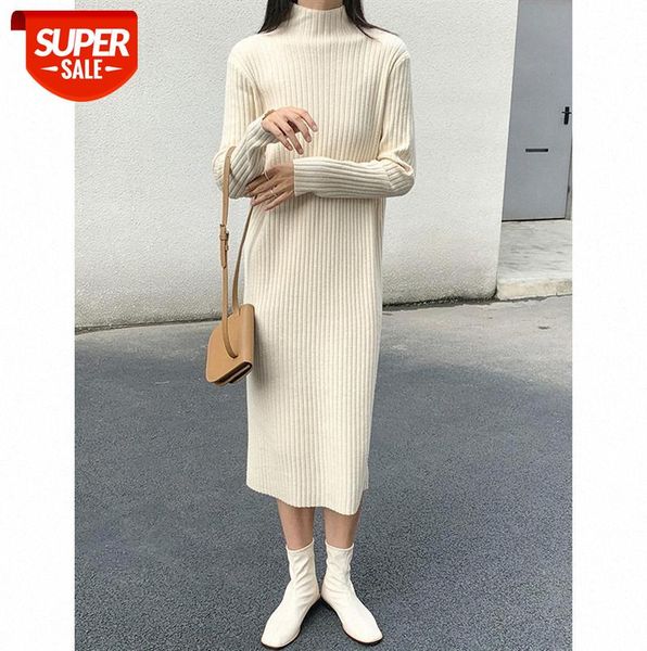 

knit dress women korean style simple solid color loose pullover turtleneck sweater skirt 10910 #hd7w, Black;gray