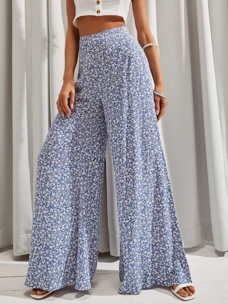 

luukse ditsy floral wide leg pants r3t0#, Black;white