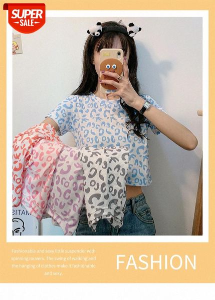 

korean version of loose leopard print tie-dye short-sleeved t-shirt women's new short waist and navel clothes trend #m062, White
