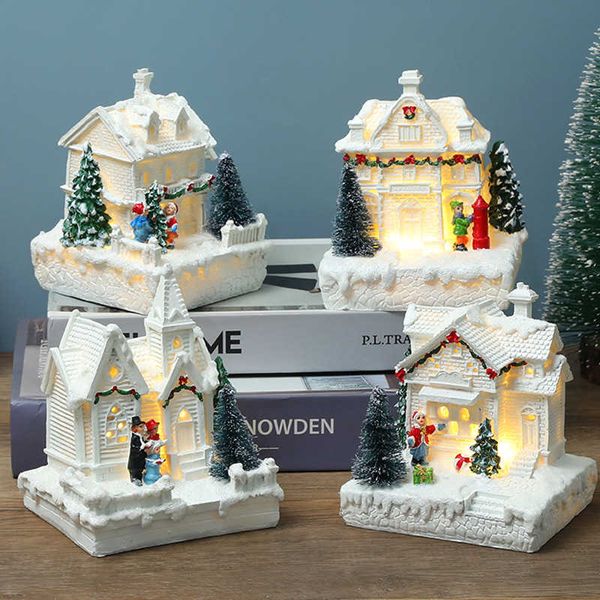 Uropean Christmas Village White Gorgeous House Building Decorazioni natalizie Resina Albero di Natale Ornamento Regalo Anno Decor Artigianato 211012