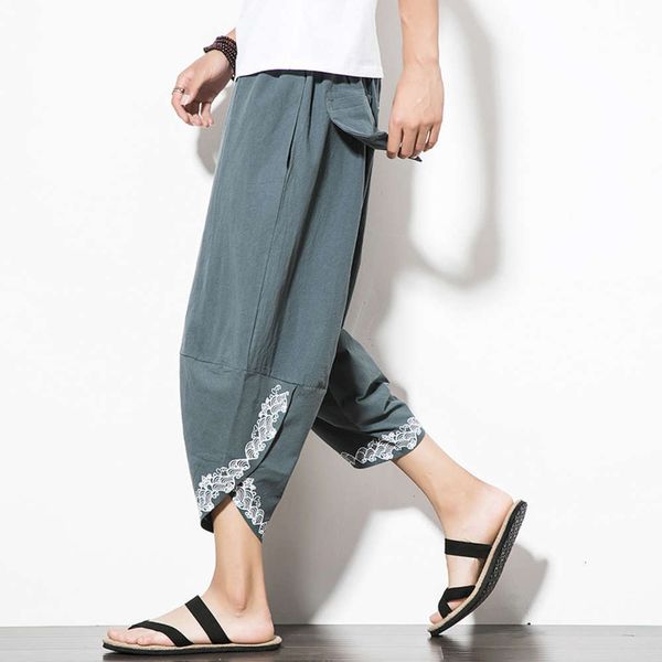 

men's pants chinese style and summer loose casual capris v3mx, Black