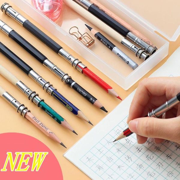 

creative pencil lengthener metal double-ended sketch 13cm pencil-holder stainless steel pencase stationery office school refills, Black;red