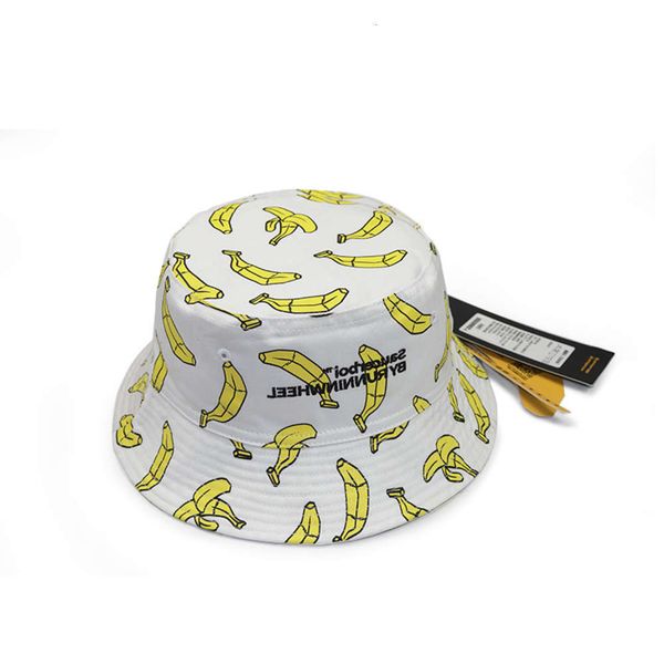 

sun hat fashion trend fruit printing fisherman's korean banana pattern sun men's and women's double side basin hat, Blue;gray