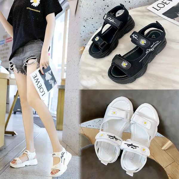 

fashion small daisy sandals women 2021 summer sponge cake thick-soled height-increasing shoes flat casual women's, Black