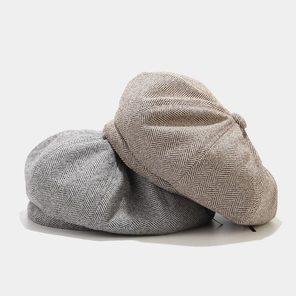 

berets 2021 autumn winter acrylic solid color adjustable beret hats for women and girl painter hat beanie cap 06, Blue;gray