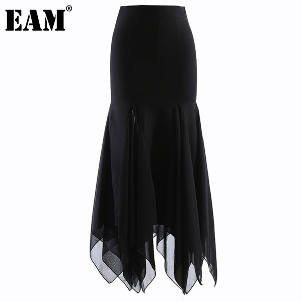 

[eam] high elastic waist black mesh irregular ruffles half-body skirt women fashion spring autumn 1dd641401 21512