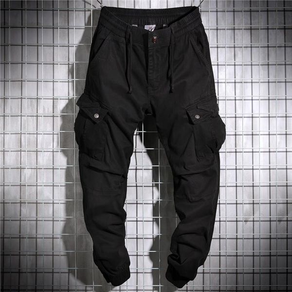 

tactical cargo joggers military casual women pants cotton jogging male hip hop ribbon army trousers clothing, Black