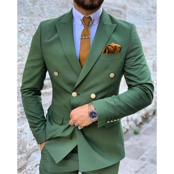 

men's suits & blazers 2 pieces royal green men double breasted jacket+pant custom made formal wedding metal button fit slim party suit, White;black
