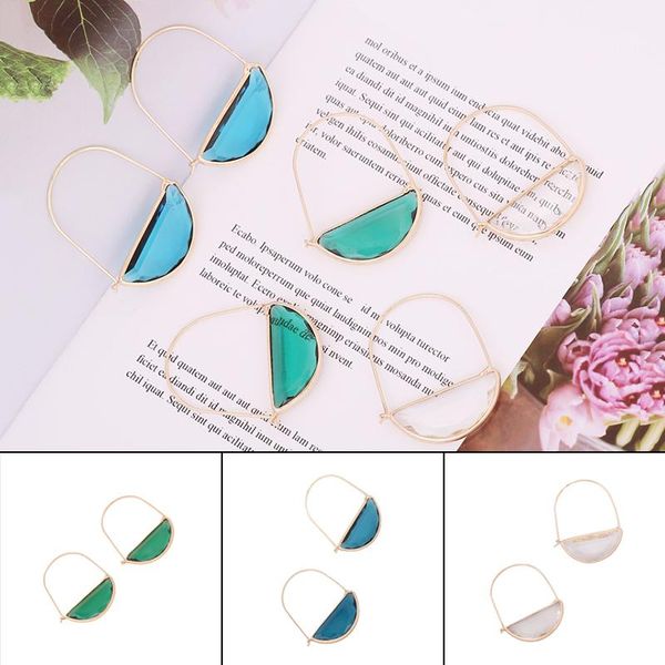 

hoop & huggie 2pcs transparent glass earrings multicolor trendy geometric lock minimalist jewelry gifts for women ll@17, Golden;silver