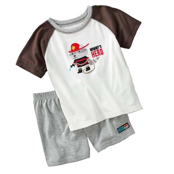 Verão Baby Boys Roupas Define Bombeiro Raccoon Crianças Roupas Para Menino t - shirts Shorts Rescue Kids Sport Ternos 100% algodão 210413