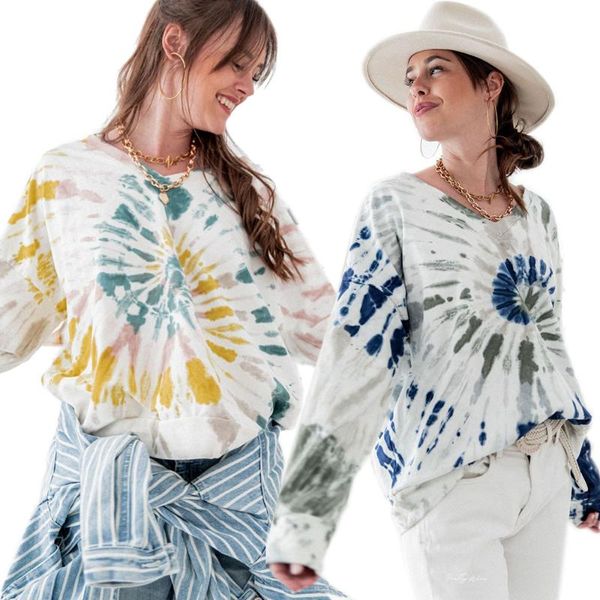 

women's hoodies & sweatshirts tie-dye long-sleeved sweater for fall/winter 2021 gradient color loose round neck pullover sweatshirt wom, Black