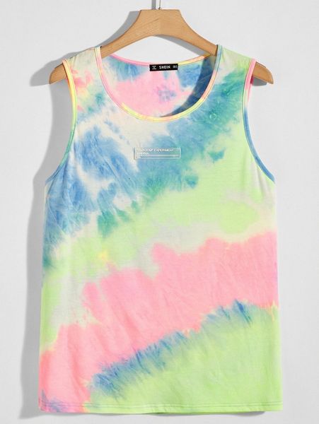 

men patched detail tie dye tank u1db#, White;black
