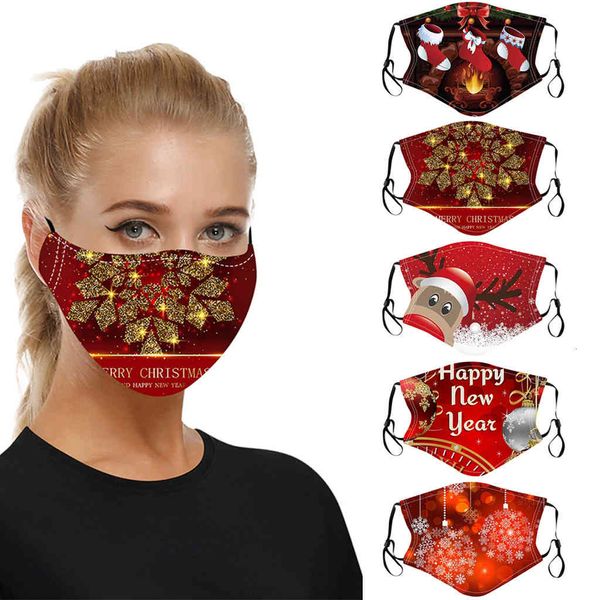 Hot 2021 Christmas Face Mask Designer Nova Moda Impressão de Máscara Facial à prova de poeira e anti-haze PM2.5 Elemento de filtro pode ser lavado e reutilizado