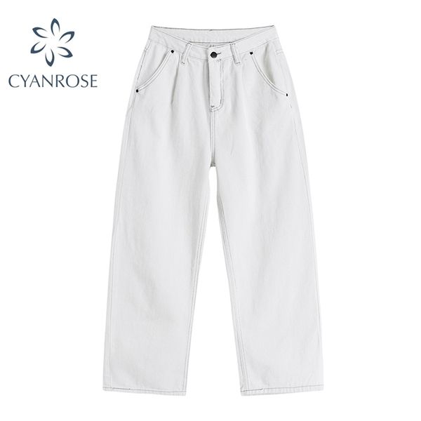 

stitched white wide leg denim women's pants fashion streetwear harajuku loose straight jeans high waist retro ins trousers 210515, Blue
