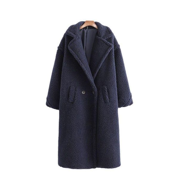 

women's wool & blends autumn winter women navy blue teddy coat stylish female thick warm cashmere jacket casual girls streetwear, Black