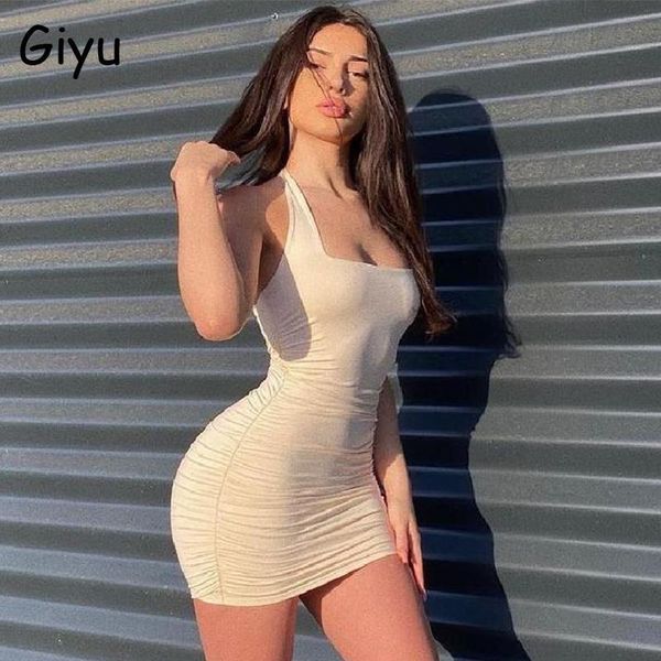 

casual dresses giyu whiter women summer 2021 bodycon halter backless vestidos club party ruched mini dress robe femme, Black;gray