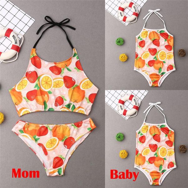 

one-piece suits mother daughter swimwear fruit print family look bikini set swimming suit for women plus size kids girls swimsuit