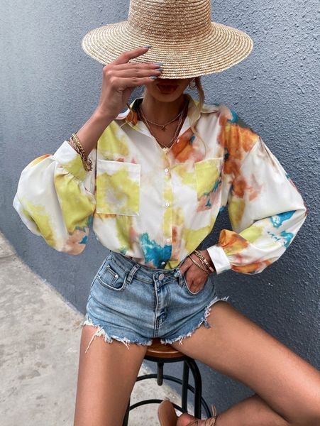 

tie dye drop shoulder oversized blouse m8tk#, White