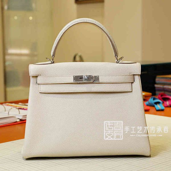 

designer handbags 2021 handmade kellys bag togo leather spell crocodile handle milkshake white kl25cm silver buckle single shoulder messenge