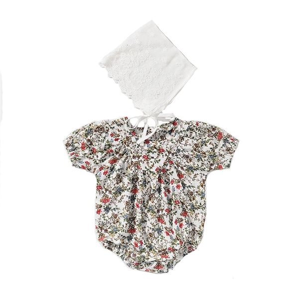 Bodysuit Nascido de Verão Bodsuit Floral Algodão Floral Bebezinho Roupas Menina Bolicária Chapéu Two-Peça Criança 210417