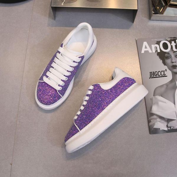 

european station leather shoes spring and autumn new fashion sequins in brand designer platform sneakers tide p1, Black