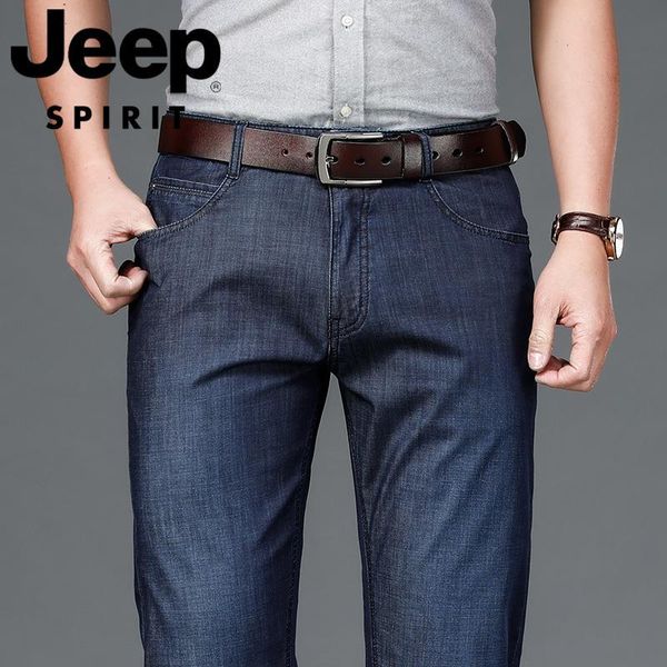 

jeans men's business casual pants middle waist straight tube loose thin spring and summer j307-1, Blue