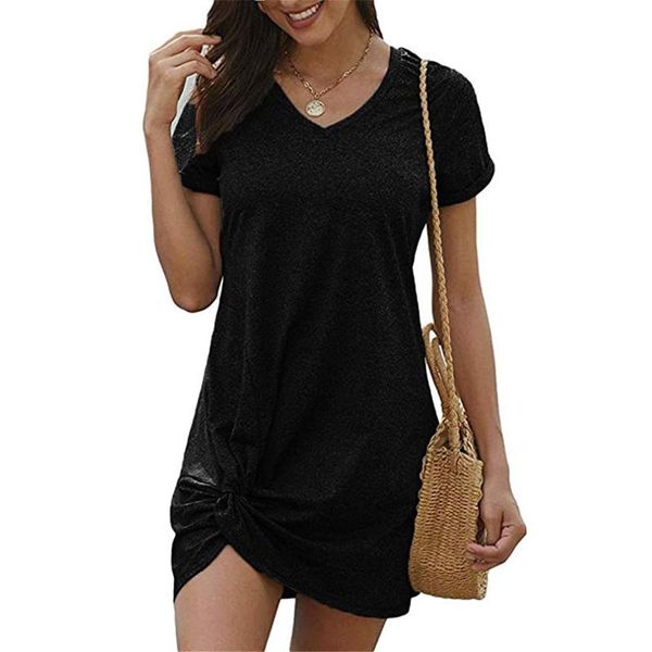 

casual dresses loose summer dress for women v neck short sleeve oversize hem woman fashion beach sundress robe femme 2021, Black;gray